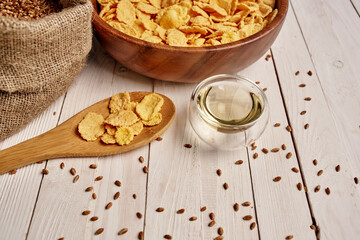 wooden kitchen items healthy breakfast view from above