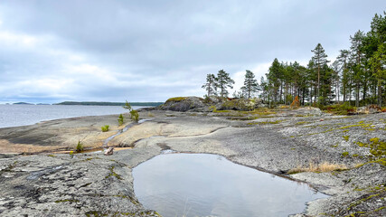 Islands with forest and rocks on Lake Ladoga