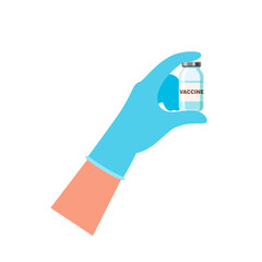 Doctor`s hand holding medicine bottle. Vaccination concept. Vector illustration