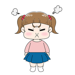 ベクター、人物、女の子、子供、日本人、若い、イラスト、小学生、白バック、可愛い、表情、悩む、ポーズ、不機嫌、怒る、幼稚園、保育園、かわいい、女子、女性、体調不良、病気