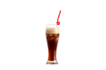 Iced coffee Isolated on a white Background. 
Glass of cold coffee with ice.