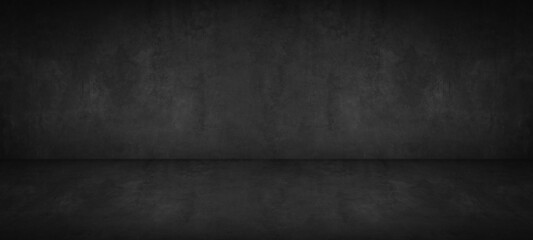 Dark black grey gray anthracite cement concrete stone wall and floor / empty  3D studio room , interior texture for display products, wall background
