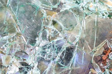 texture of broken glass car close up