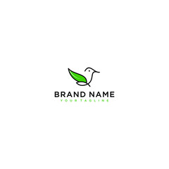abstract bird and green leaf logo