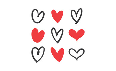 Heart doodles collection. Hand drawn set of love hearts.