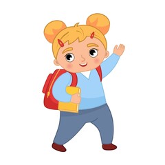 Vector illustration of a cute little girl going to school
