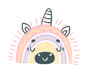 Cute Rainbow Unicorn for Childish Nursery Decor Vector Illustration