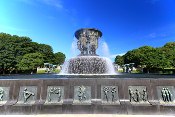 Fontain with sculptures in Vigeland Sculpture Park, Frogner park, Oslo