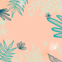 Abstract beige foliage boho creative universal artistic hand drawn minimal floral templates. Good for colorful poster, card, invitation, flyer, cover, banner, placard, brochure and summer background.