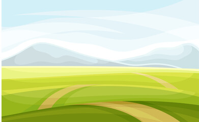 Obraz premium Winding Road Going into the Distance and Grassy Hill Vector Illustration