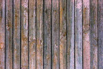 A wooden wall with an aged surface.
Vintage wall and floor made of darkened wood, realistic plank texture.

