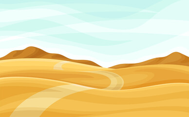 Winding Road Going into the Distance and Sandy Hill Vector Illustration