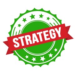 STRATEGY text on red green ribbon stamp.
