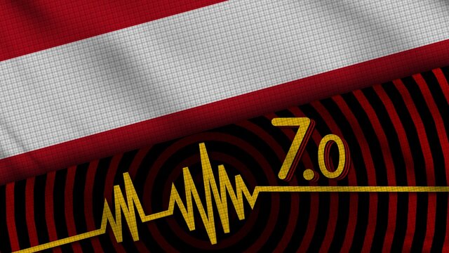 Austria Wavy Fabric Flag, 7.0 Earthquake, Breaking News, Disaster Concept, 3D Illustration