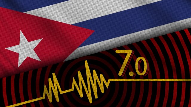 Cuba Wavy Fabric Flag, 7.0 Earthquake, Breaking News, Disaster Concept, 3D Illustration