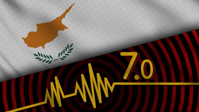 Cyprus Wavy Fabric Flag, 7.0 Earthquake, Breaking News, Disaster Concept, 3D Illustration