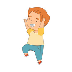 Cheerful Little Boy Running and Rushing at Full Speed Vector Illustration