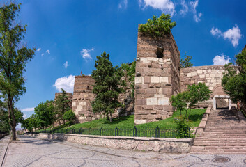 Towers and walls of the ancient fortress of Ankara, Turkey