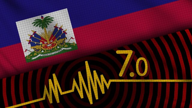 Haiti Wavy Fabric Flag, 7.0 Earthquake, Breaking News, Disaster Concept, 3D Illustration