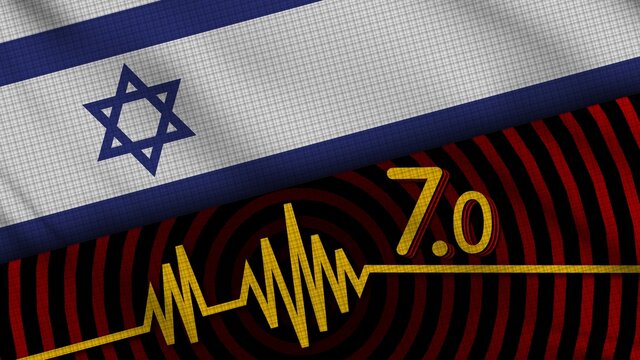 Israel Wavy Fabric Flag, 7.0 Earthquake, Breaking News, Disaster Concept, 3D Illustration