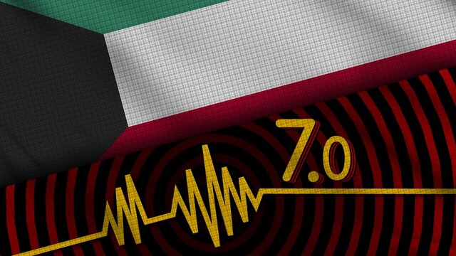Kuwait Wavy Fabric Flag, 7.0 Earthquake, Breaking News, Disaster Concept, 3D Illustration