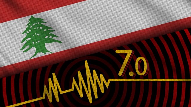 Lebanon Wavy Fabric Flag, 7.0 Earthquake, Breaking News, Disaster Concept, 3D Illustration