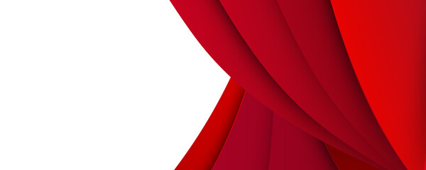 Abstract red banner background with 3d overlap layer and wave shapes 