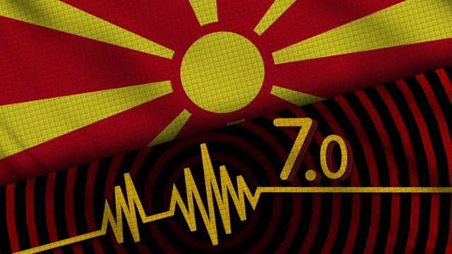 Macedonia Wavy Fabric Flag, 7.0 Earthquake, Breaking News, Disaster Concept, 3D Illustration