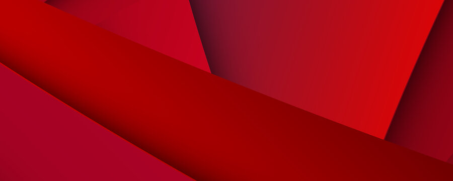 Abstract red banner background with 3d overlap layer and wave shapes