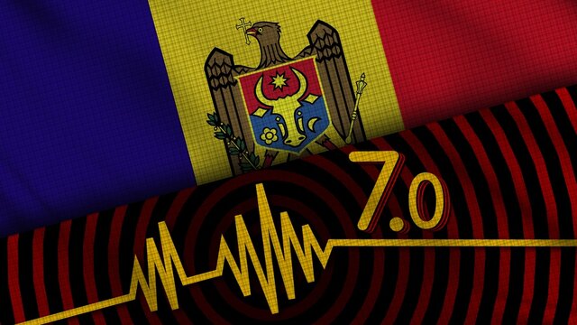 Moldova Wavy Fabric Flag, 7.0 Earthquake, Breaking News, Disaster Concept, 3D Illustration