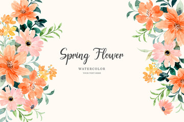 Spring orange flower background with watercolor