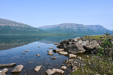 A mountain lake on the Putorana plateau.