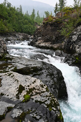 Naklejka premium Putorana Plateau, a waterfall on the Grayling Stream.