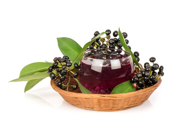 Ardisia polycephala fruits and juice isolated on white surface.