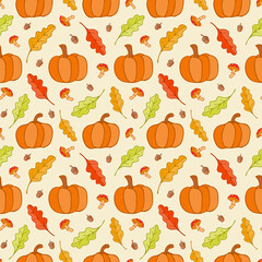 Autumn pumpkin seamless pattern vector seasonal background