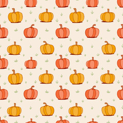 Pumpkins in the field seamless pattern background