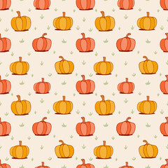Pumpkins in the field seamless pattern background