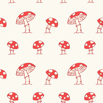 Red Mushrooms Seamless Pattern Vegetable Background