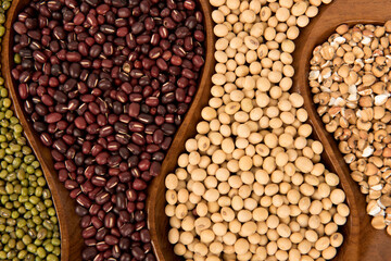 Cereals such as millet,green bean and others isolated on white surface.top view,flat lay.