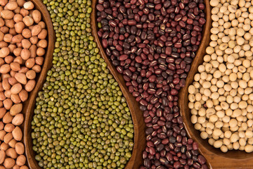 Cereals such as millet,green bean and others isolated on white surface.top view,flat lay.