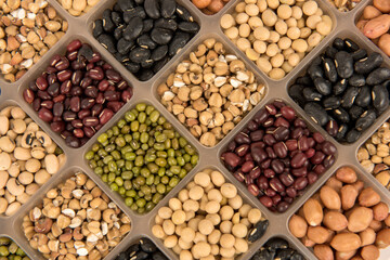 Cereals such as millet,green bean and others isolated on white surface.top view,flat lay.