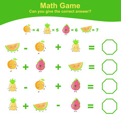 Fruit Counting Math Worksheet. Math Worksheet for Preschool. Educational printable math worksheet. Preschool Education. Early education materials. Vector illustration.