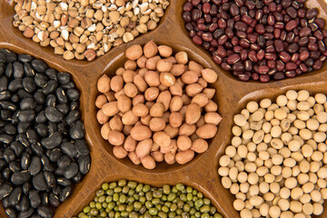 Cereals such as millet,green bean and others isolated on white surface.top view,flat lay.