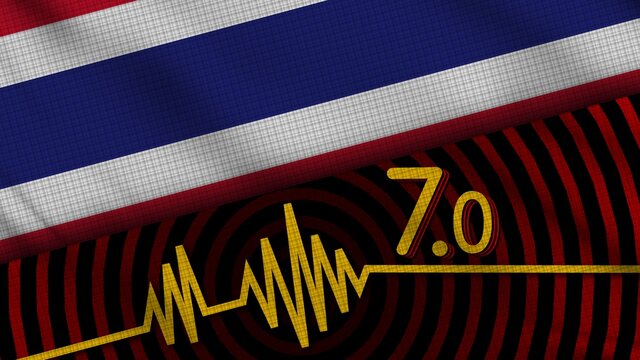 Thailand Wavy Fabric Flag, 7.0 Earthquake, Breaking News, Disaster Concept, 3D Illustration