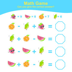 Fruit Counting Math Worksheet. Math Worksheet for Preschool. Educational printable math worksheet. Preschool Education. Early education materials. Vector illustration.