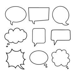 Speech bubbles hand drawn collection. Simple empty black dialog boxes set.