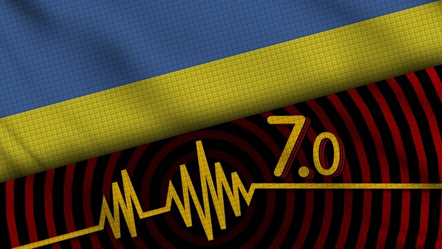 Ukraine Wavy Fabric Flag, 7.0 Earthquake, Breaking News, Disaster Concept, 3D Illustration