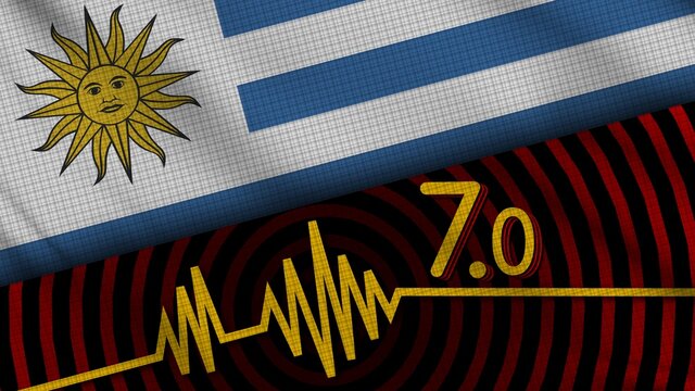 Uruguay Wavy Fabric Flag, 7.0 Earthquake, Breaking News, Disaster Concept, 3D Illustration