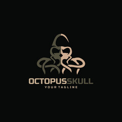 vintage octopus skull logo design vector illustration 