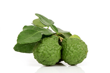 Kaffir lime or Leech lime fruits isolated on white background.